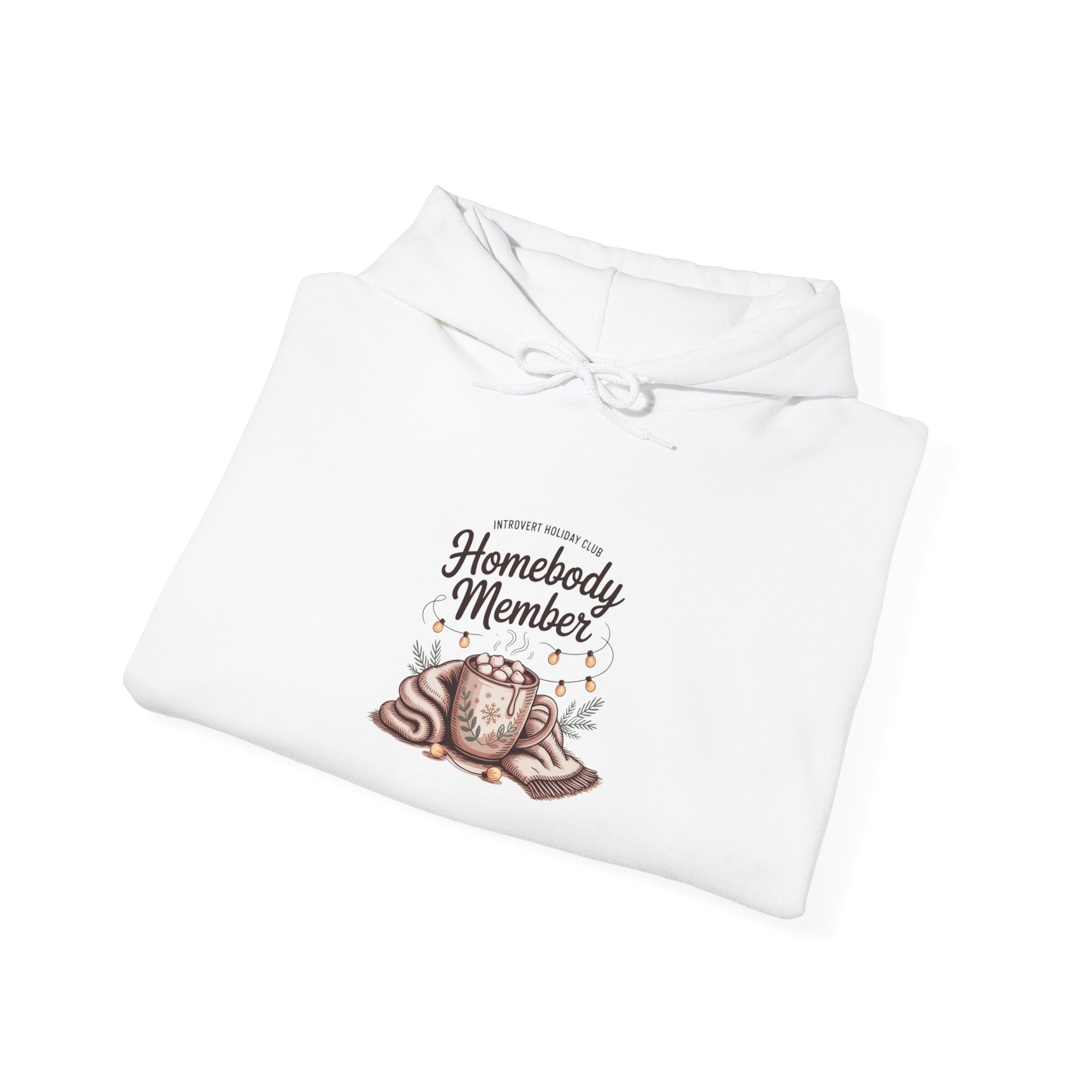 Homebody Member Hoodie | Introvert Holiday Club, cozy graphic