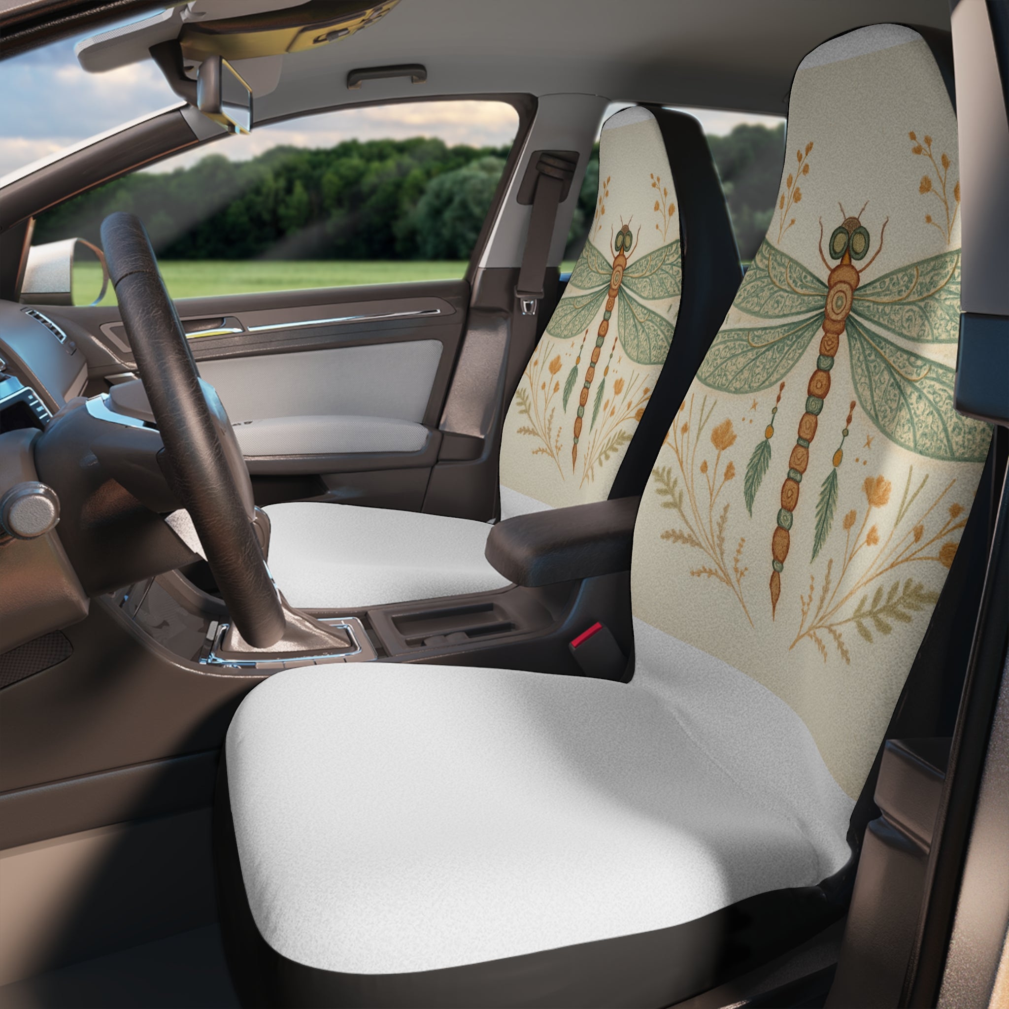 Dragonfly Botanical Car Seat Covers — Vintage Floral Auto Seat Protectors