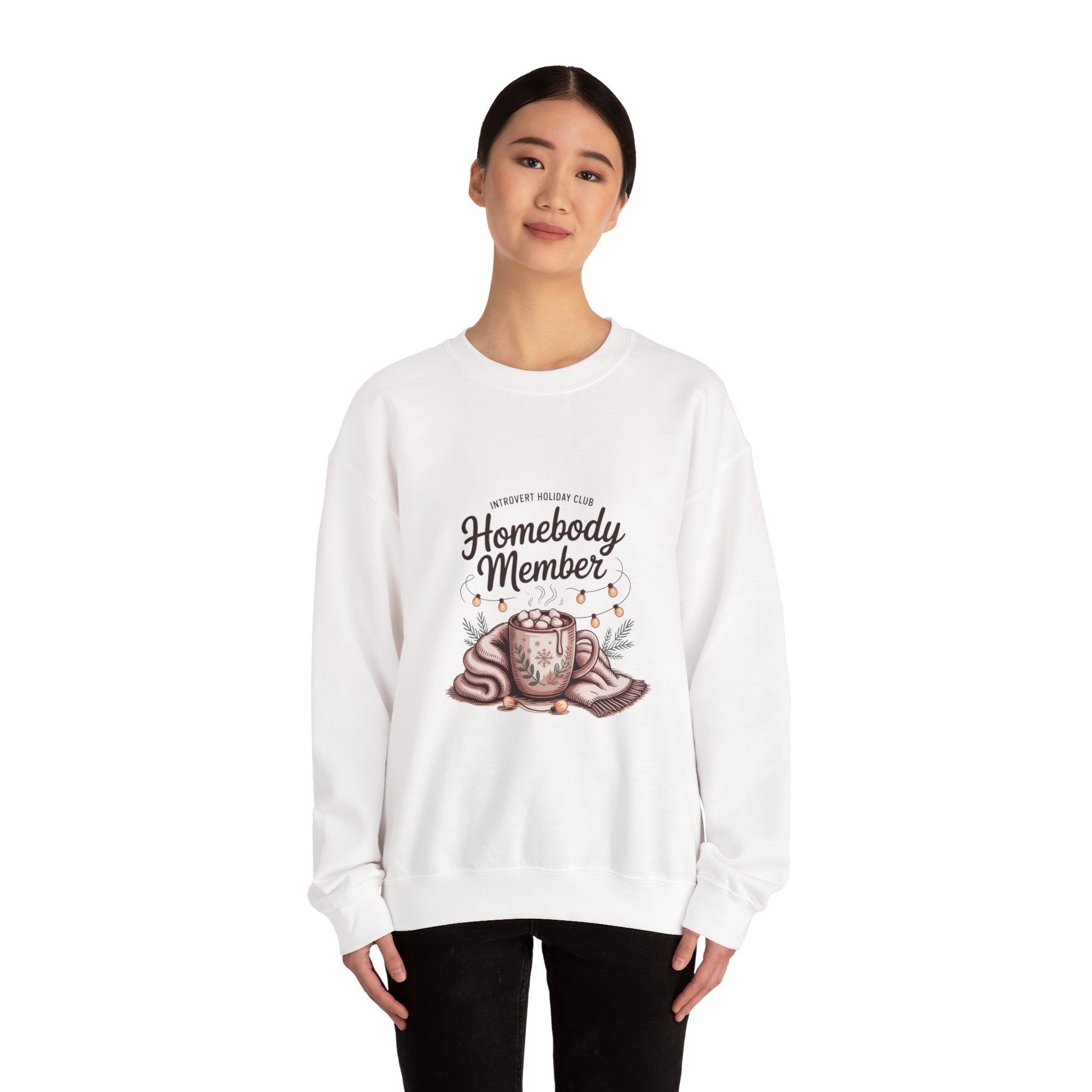 Homebody Member Crewneck Sweatshirt | Introvert Holiday Club, cozy hygge graphic